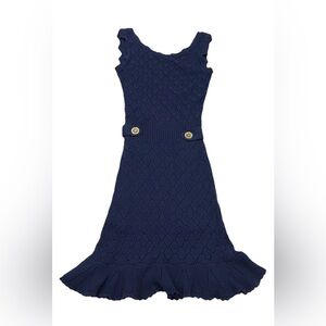 LILLY PULITZER Villa Navy Blue Knit Sleeveless Sweater Dress Flounce Hem XS